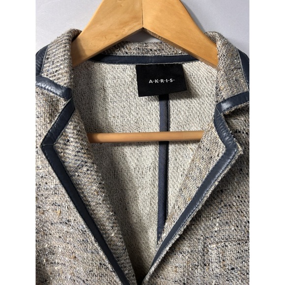 Akris Blazer Fitted Hemp Silk Wool Blend Tweed Blazer Oatmeal M/L Workwear - Picture 2 of 13